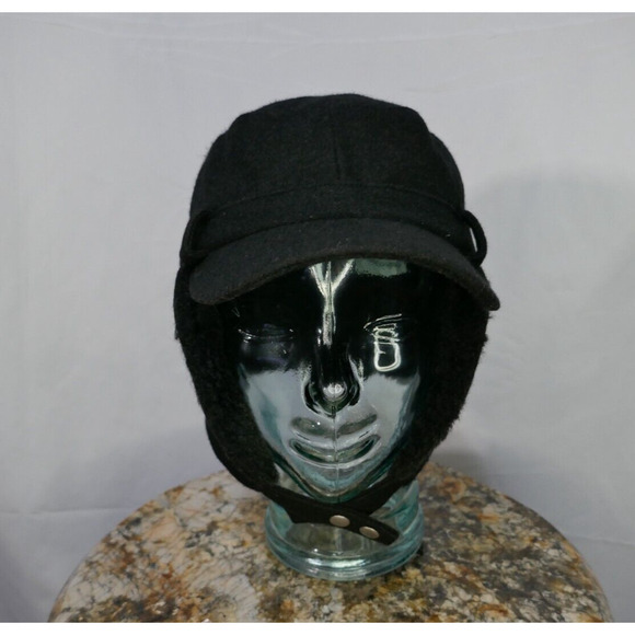 Calvin Klein Black Trapper Trooper Hat Chin Strap Ear Flaps Faux Fur One Size - Picture 3 of 16
